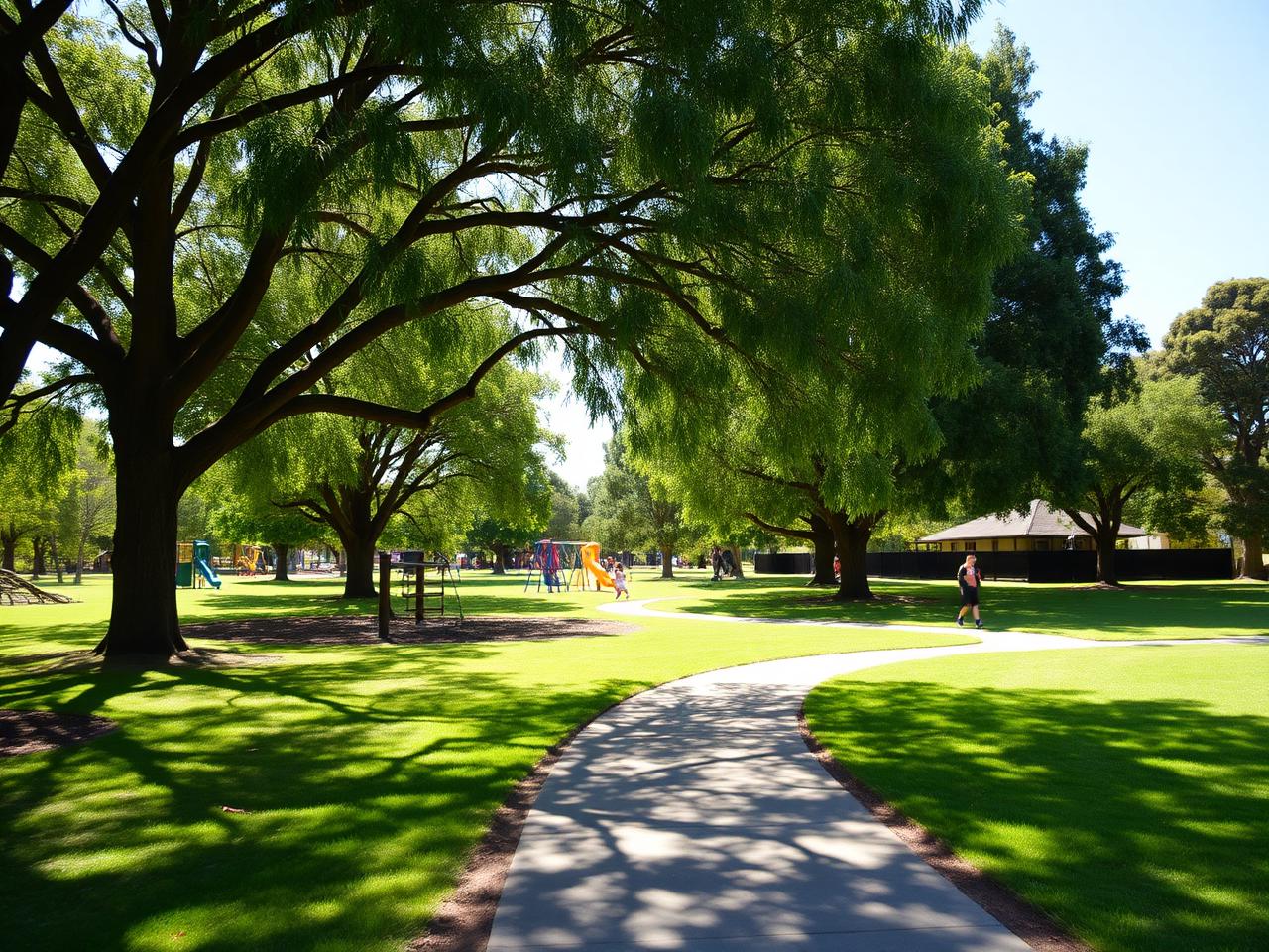 Shady park with playground and walking path in Morayfield