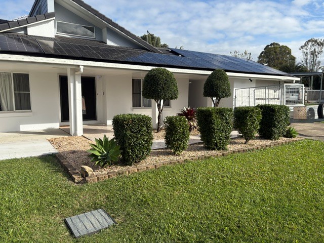 Neatly shaped front garden hedges and topiary in a suburban garden