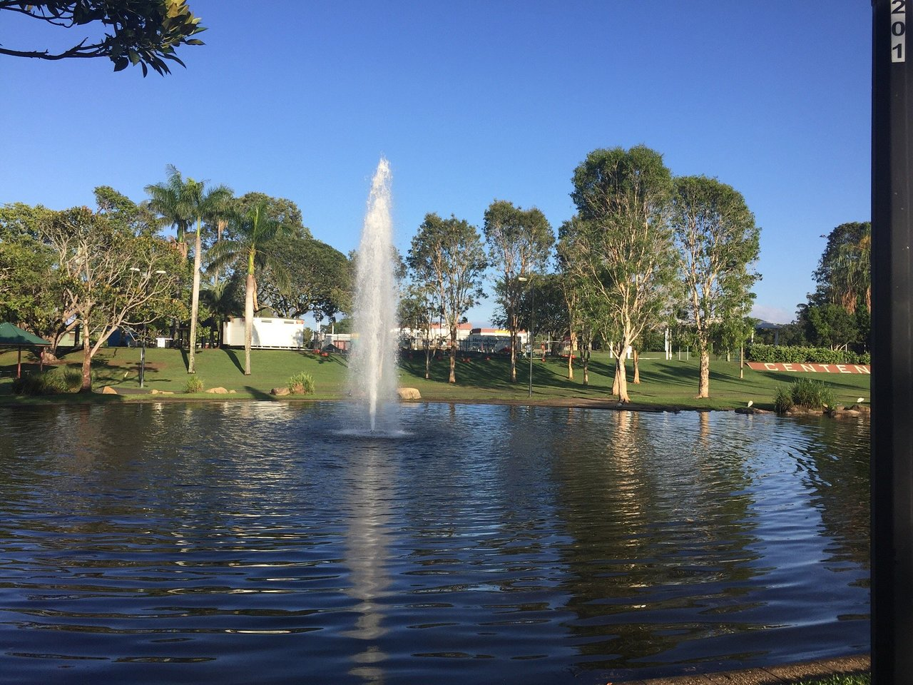 Fountain and lake at Centenary Lakes Park, Caboolture